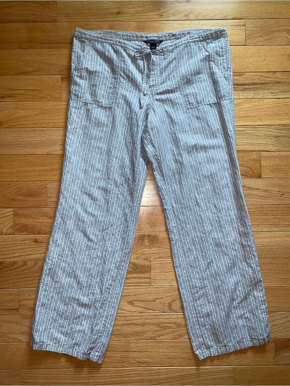 Victoria's Secret | Linen-Blend Gray Striped Drawstring Beach Lounge Pants